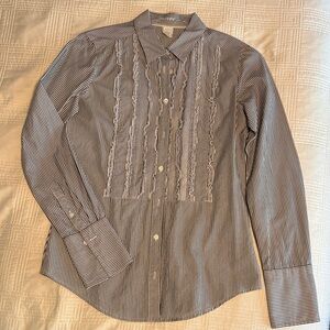 J. Crew Navy and White Ruffled Striped Shirt